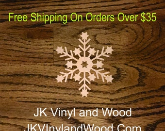 Snowflake Wood Shape, Ornament, Laser Cut Wood,  A070