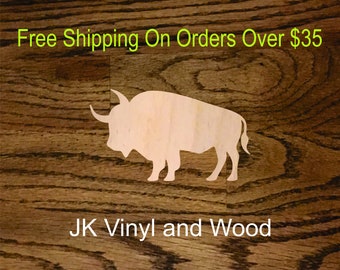 Wooden Buffalo Cutout, Bison Laser Cut Wood, Craft Supplies, A178