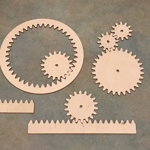 Interchangeable Wooden Gears, Ring Gear, Gear Rack, Laser Cut Wood