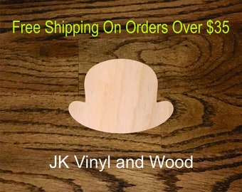 Wooden Bowler Hat, Laser Cut Wood, Craft Supplies, A161