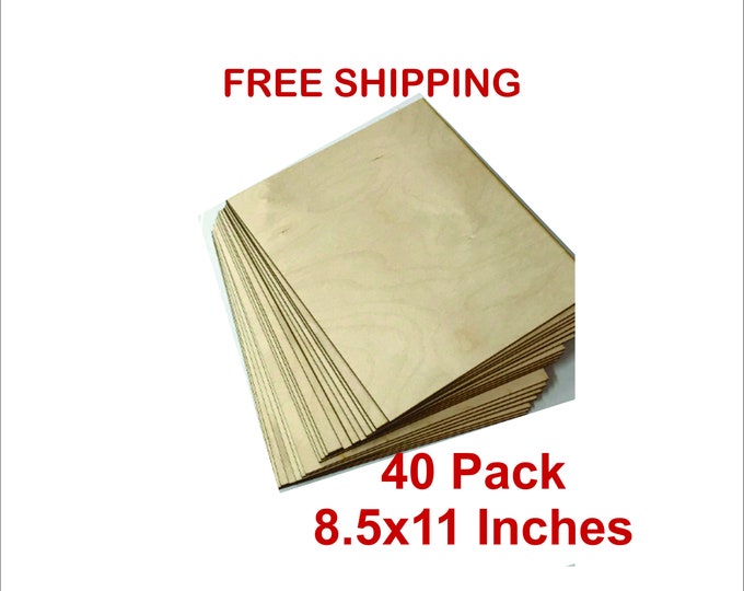 40 Pieces of 8.5" x 11" Birch Plywood 1/8", 3MM, Laser Engraving, CNC, Brilliant Color, Wood for Glowforge and other cutters, Grade BB/BB