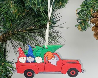 Gnome Pickup Truck Christmas Ornament, X112