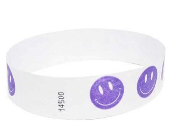 3/4" Tyvek Wristbands Pre-Printed SMILEY FACE Designs