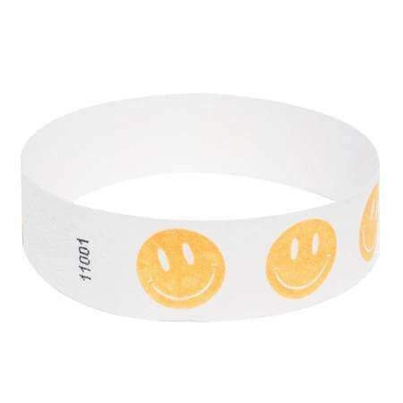 3/4 Tyvek Wristbands Pre-Printed SMILEY FACE Designs Neon Orange