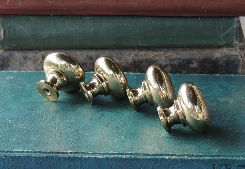 Set of 4 Shiny Brass Knobs Pulls Furniture Restoration Etsy