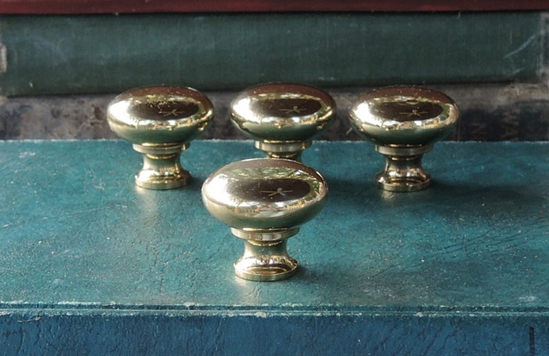 Set of 4 Shiny Brass Knobs Pulls Furniture Restoration Etsy
