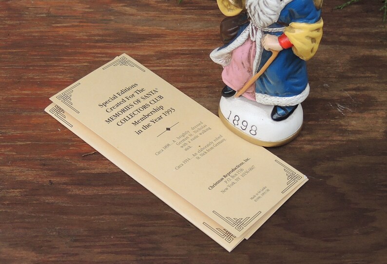 Vintage Memories of Santa 1898 Collectors Club Membership Boxed Ornament Tree Trimming Christmas Decor Collectible Figurine