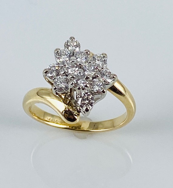 14K Two Tone Estate Diamond Cluster Ring .85 carat