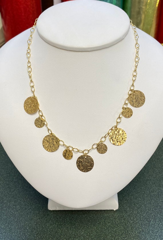 14k Yellow Gold 17” Necklace with 14k gold hammere