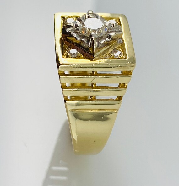 Vintage Men’s 14K Yellow and White Gold Diamond R… - image 4