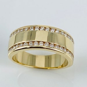 14K Yellow Diamond Cigar band ring