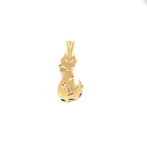 14K Yellow Gold Cat with Bow Pendant / Charm - image 1