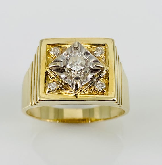 Vintage Men’s 14K Yellow and White Gold Diamond R… - image 1