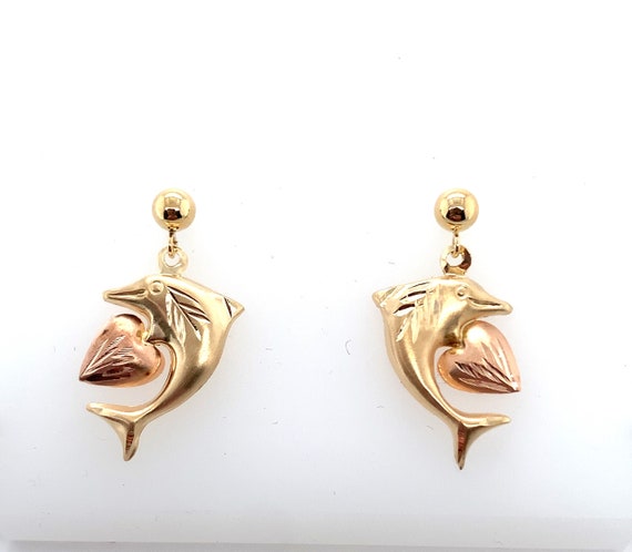vintage estate 14k yellow and rose gold dolphin a… - image 1