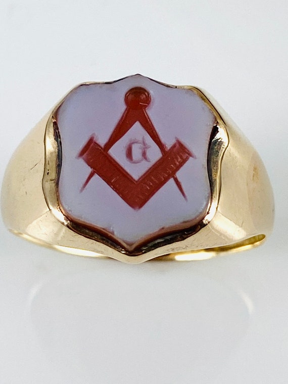 Victorian Era Antique Carved Sardonyx Masonic Rin… - image 2