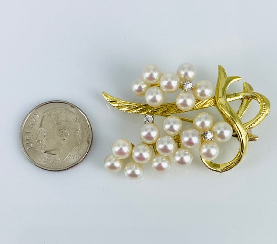 18k vintage cultured Pearl & diamond brooch - image 1