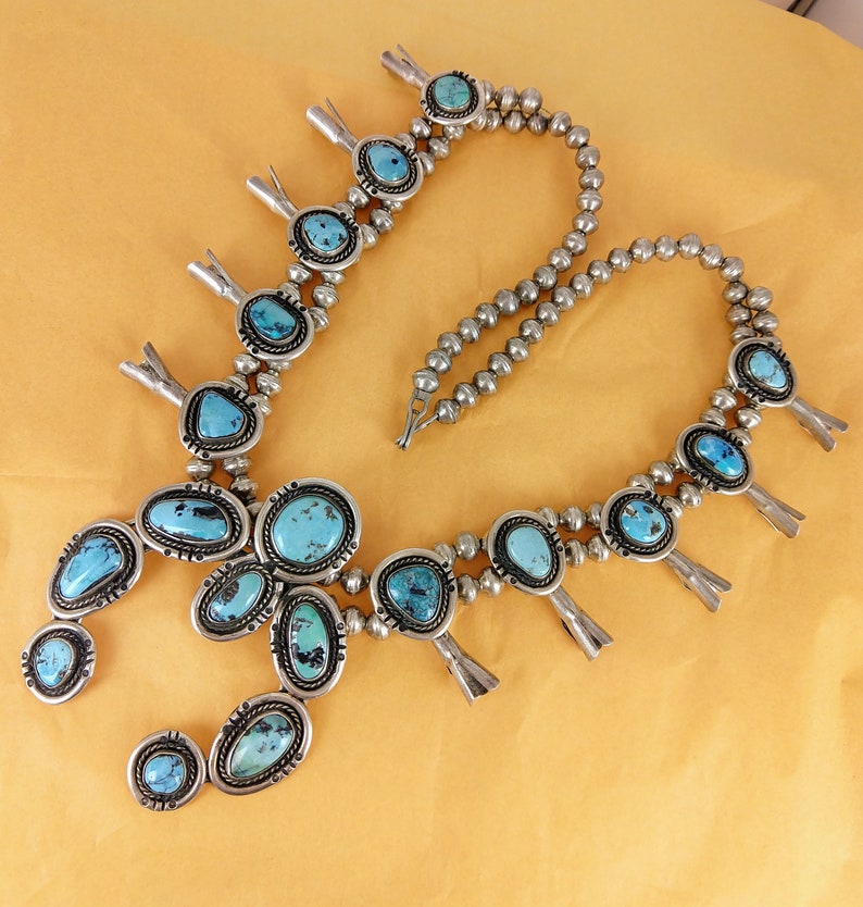Old Pawn Sterling & Turquoise Squash Blossom Necklace Etsy