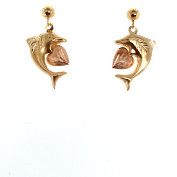 vintage estate 14k yellow and rose gold dolphin a… - image 2