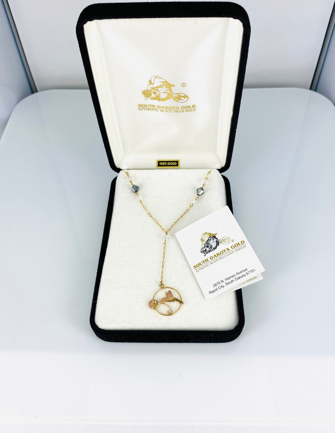 Vintage 10K Black Hills South Dakota Gold Hummingbird Necklace in