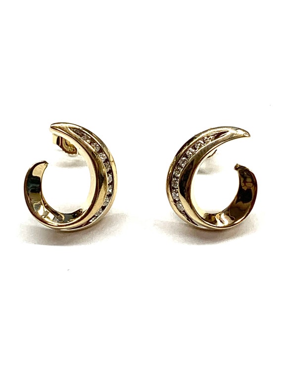 14k half moon diamond earrings - image 1