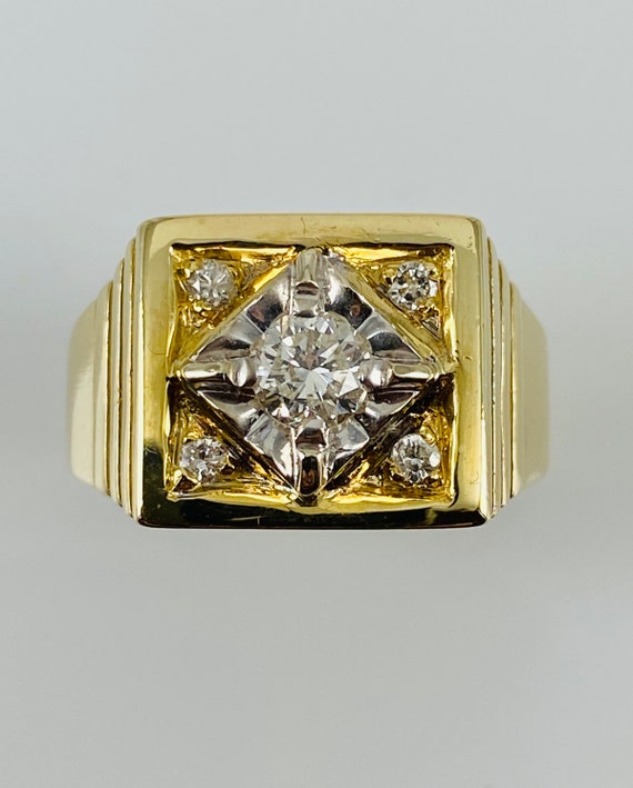 Vintage Men’s 14K Yellow and White Gold Diamond R… - image 2