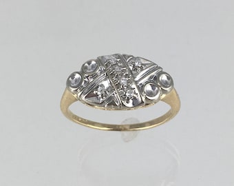 1950's 14K gold two tone diamond ring with six diamonds