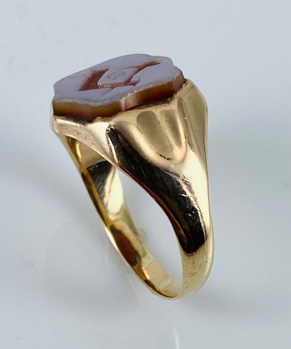 Victorian Era Antique Carved Sardonyx Masonic Rin… - image 3