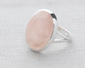 Handmade, Sterling Silver 925 Rose Quartz Ring