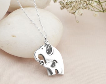 Handmade Sterling Silver 925 Elephant Necklace,  Mother and child Necklace, Love Necklace, Lucky Elephant Necklace, Luck Necklace