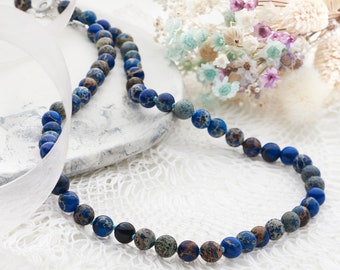 Beaded Blue Variscite and Sterling Silver 925 Necklace