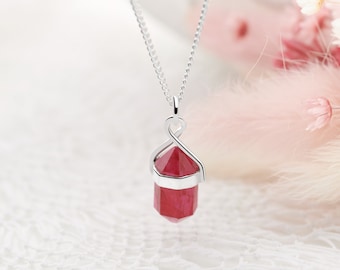Handmade, Sterling Silver 925 Ruby Quartz Pendant, Wand necklace, Crystal Necklace, Pendulum Pendant