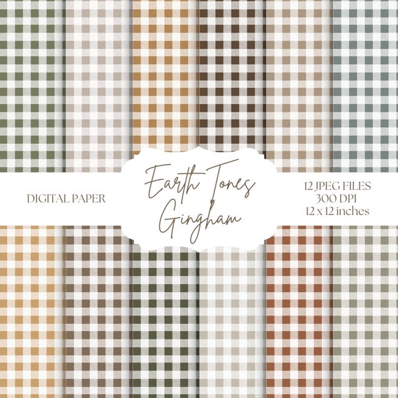 Neutral Gingham Digital Paper, Beige Backgrounds, Plaid Patterns, Brown Gingham, Earth Tones Scrapbook Paper, Digital Scrapbooking