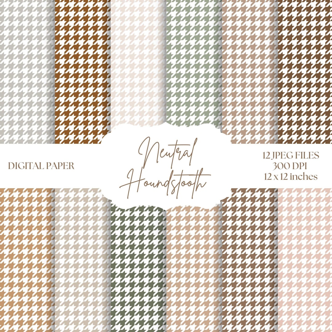 Houndstooth Digital Paper, Neutral Houndstooth Patterns, Brown ...