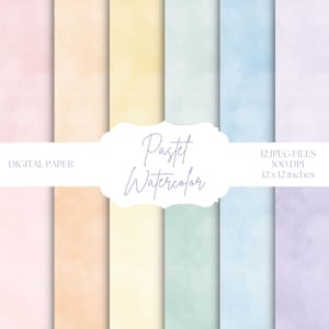 Papel digital de acuarela pastel, papel para álbumes de recortes imprimible, texturas de acuarela, fondos de primavera, papel de Pascua, fondos azules