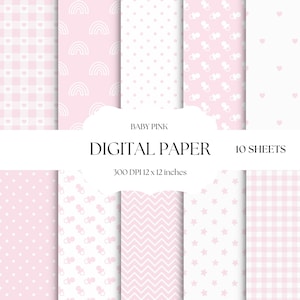 Papel digital rosa bebé, Patrones sin costuras de cuadros vichy, Papel de álbum de recortes para baby shower, Fondos pastel, Niña bebé, Patrones de lunares