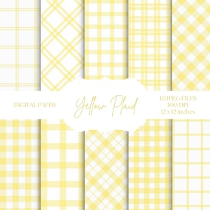 Papel digital a cuadros amarillos, fondos de primavera, patrones de Pascua, cuadros vichy, papel para álbumes de recortes imprimible, amarillo y blanco
