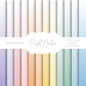 Pastel Ombre Digital Paper, Ombre Backgrounds, Rainbow Colors Printable Scrapbook Paper, Pastel Paper Set