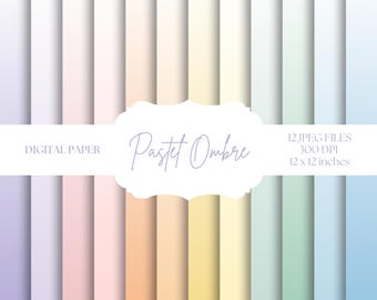 Pastel Ombre Digital Paper, Ombre Backgrounds, Rainbow Colors Printable Scrapbook Paper, Pastel Paper Set