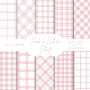 Carta digitale a quadri rosa, sfondi rosa chiaro, motivi senza cuciture a quadri Gingham, carta per album per baby shower, rosa pastello e bianco