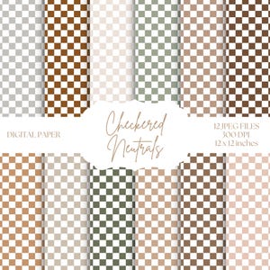 Kariertes digitales Papier, Neutrale Schachbrett Muster, Brauner Hintergrund, Kariertes Muster, Beige Scrapbook Papier, Neutrale Hintergründe