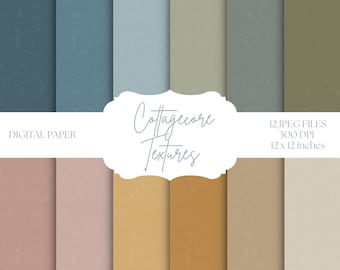 Papel digital estilo cottagecore, fondos azules, texturas verdes, papel imprimible para álbumes de recortes, colores de estilo cottage inglés, paleta de colores neutros