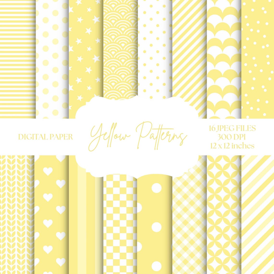 Yellow Digital Paper, Seamless Backgrounds, Yellow and White Patterns ...