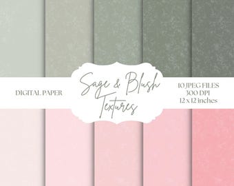 Pink And Green Digital Paper, Green Backgrounds, Pink Textures, Scrapbook Paper Set, Digital Scrapbooking, Sage And Blush Paper