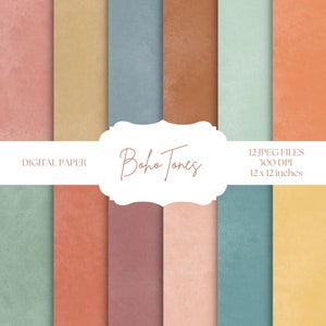 Papel digital Boho, fundos de cor sólida, cores Boho, papel de scrapbook digital laranja, conjunto de papel terroso, download digital verde