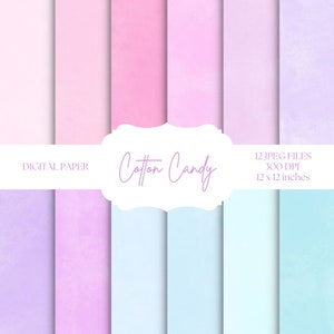 Pastel Pink, Purple, Blue Digital Paper, Cotton Candy Backgrounds, Rainbow Pastel Textures, Spring & Summer Digital Scrapbook Paper Set