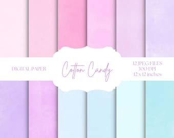 Pastel Pink, Purple, Blue Digital Paper, Cotton Candy Backgrounds, Rainbow Pastel Textures, Spring & Summer Digital Scrapbook Paper Set