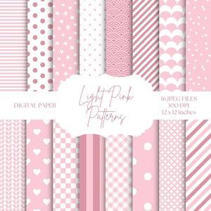 Carta digitale rosa, motivi senza soluzione di continuità color cipria, sfondi rosa chiaro e bianco, carta per album digitale, strisce, pois, carta stampabile