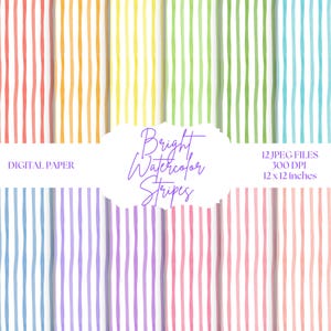 Watercolor Stripes Digital Paper, Vertical Stripe Patterns, Bright Color Backgrounds, Rainbow Stripes, Summer Digital Paper, Scrapbook Paper