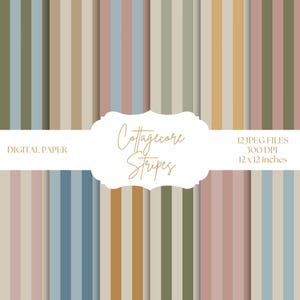 Cottagecore Stripes Digital Paper, Stripe Patterns, Cottage Core Backgrounds, Scrapbook Paper, English Cottage Colors, Neutral Color Palette