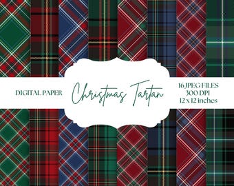 Christmas Plaid Digital Paper, Red & Green Backgrounds, Tartan Seamless Patterns, Scrapbook Paper For Holiday Cards, Christmas Invitations